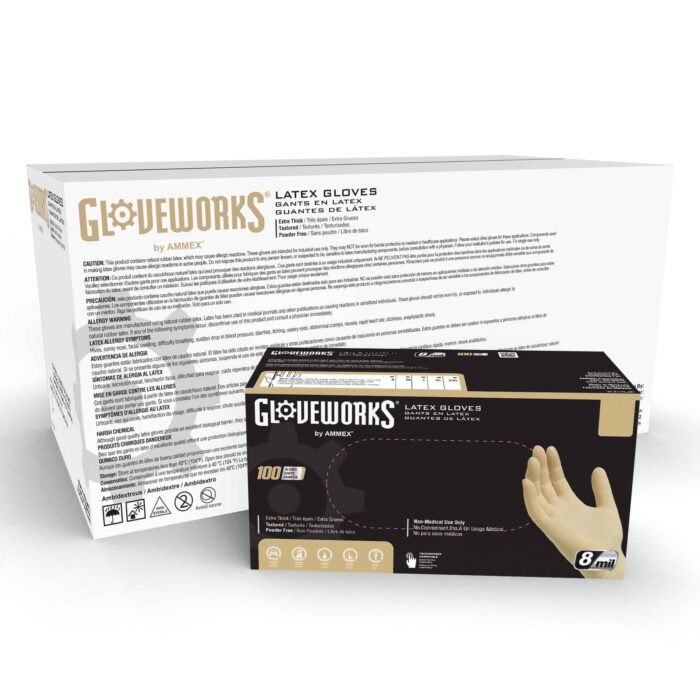 AMMEX® Gloveworks® HD Ivory Latex Powder Free Industrial Gloves